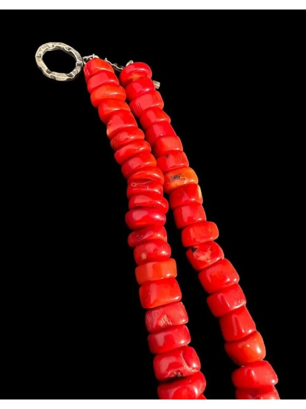 Necklace Red Coral Beaded Sterling Silver Floral Hoop Pendant Toggle Clasp